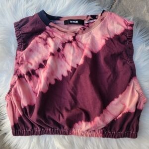 Toit Volant Ruched Crop Tank Top in Bordeaux Pink Tie Dye M